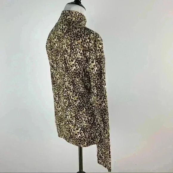 St. John top size S brown tan cheetah print long sleeve mock turtleneck stretch - Picture 3 of 11